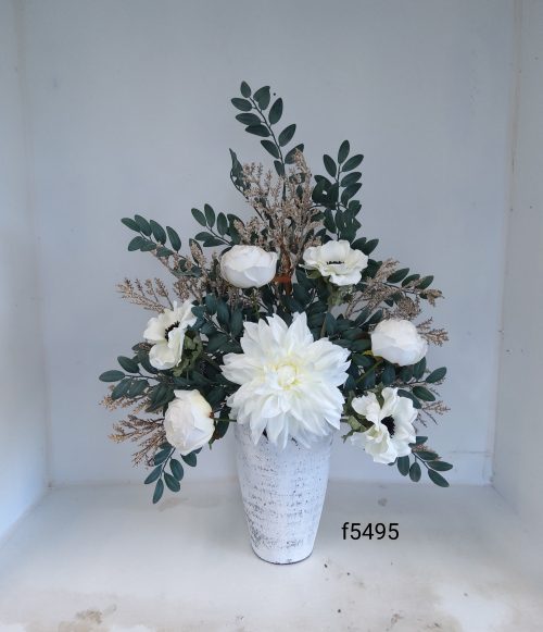 Whites and Greenery Silk Flower arrangement f5495
